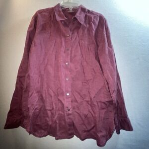 J Jill Linen Shirt S Light Burgundy Button Beachy Resortwear Coastal 100%